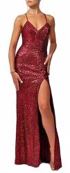 Micha Claret Red Sequin Strappy Back Dress
